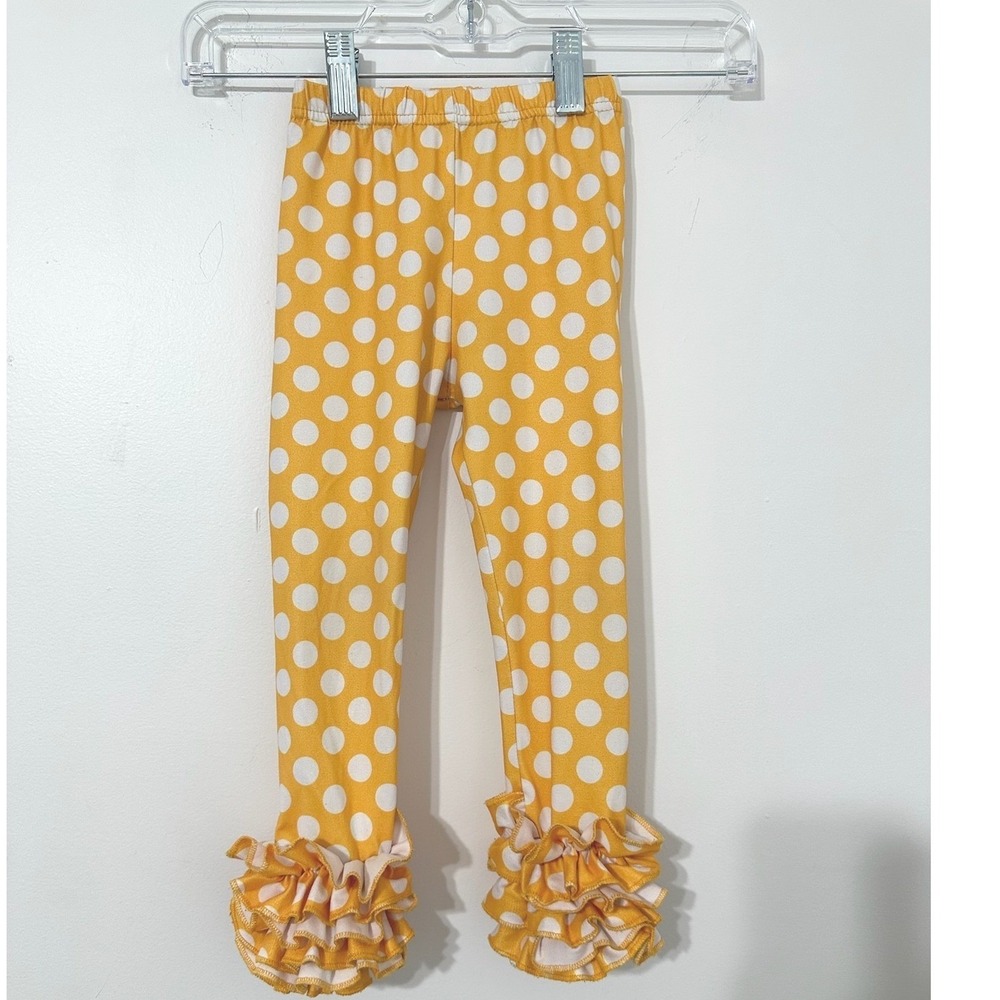 Unbranded Girls Mustard Yellow Polka Dot Ruffle Hem Leggings Size 2T Boutique